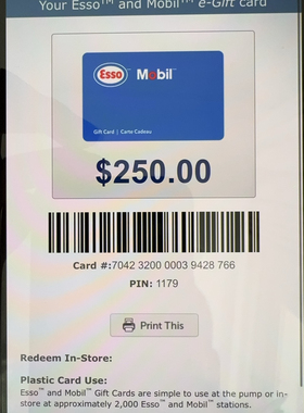 加拿大ESSO加油卡可囤可扫码使用