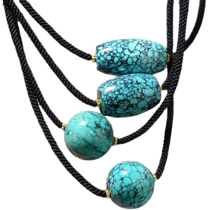 후베이 원시 광산 청록색 라운드 루즈 비즈 DZI 비즈 원시 돌 펜던트 목걸이 액세서리 남성과 여성의 쇄골 체인 천연 펜던트