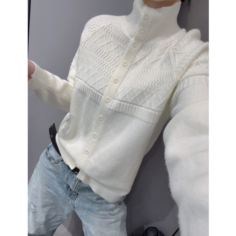 高领针织衫长袖女洋气百搭显瘦宽松毛衣开衫外套菱形格提花上衣冬,女装/女士精品,毛针织衫,淘宝优惠券,粉丝福利购,淘宝优惠卷