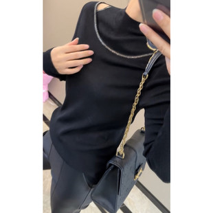 性感镂空毛衣针织衫长袖女秋冬款欧洲站修身内搭半高领打底衫上衣