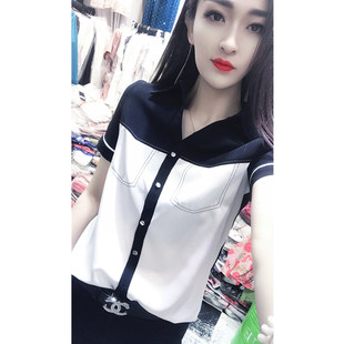 欧洲站夏新款设计感小众V领雪纺衬衫女短袖宽松显瘦很仙的上衣潮