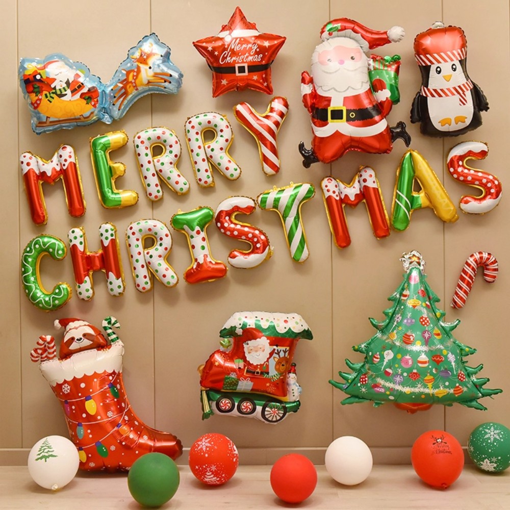 圣诞节铝膜气球字母装饰商场店面幼儿园派对主题活动场景背景布置