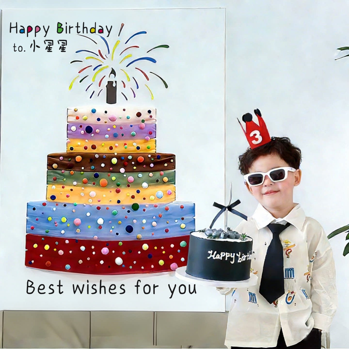 网纱蝴蝶结蛋糕kt板迎宾牌周岁生日场景布置品装饰拍照道具背景墙