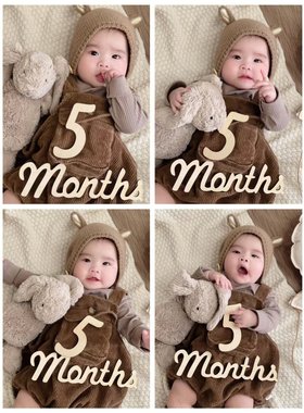 ins森系宝宝满月布置木质数字贴牌month生日新生儿拍照道具12个月