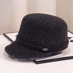 皮卡罗秋冬女士时尚平顶帽子羊毛防寒保暖英伦马术帽鸭舌棒球帽M