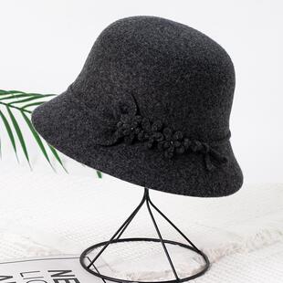 皮卡罗帽子女秋冬季高端保暖百搭气质羊毛可折叠渔夫帽中老年盆帽