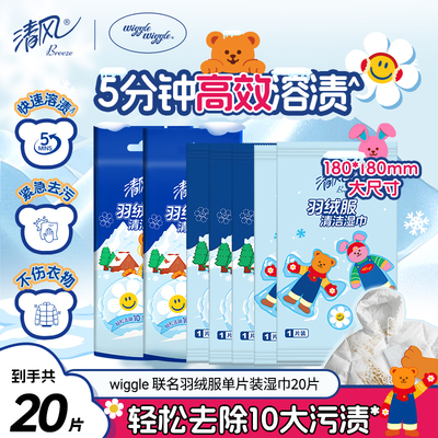清风羽绒服湿巾20片独立包装