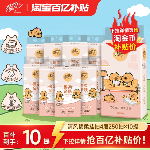 清风悬挂式抽纸4层250抽10提整箱