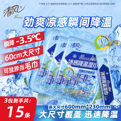 清风降温冰感小毛巾15条便携湿巾