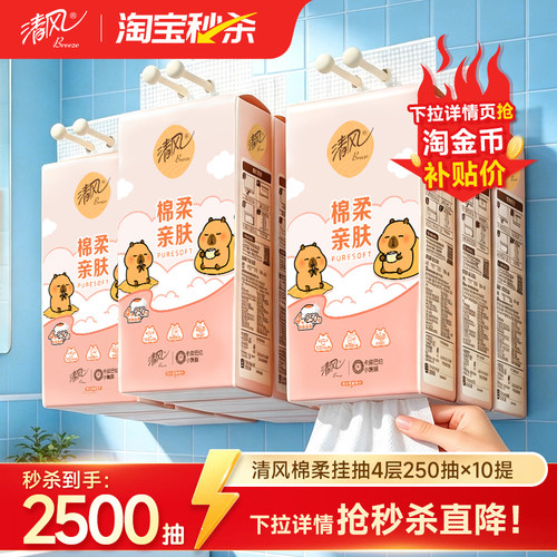 清风悬挂式抽纸4层250抽10提