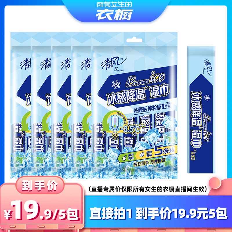 【所有女生的衣橱直播间】清风冰感降温运动湿巾纸5条*5大包止汗