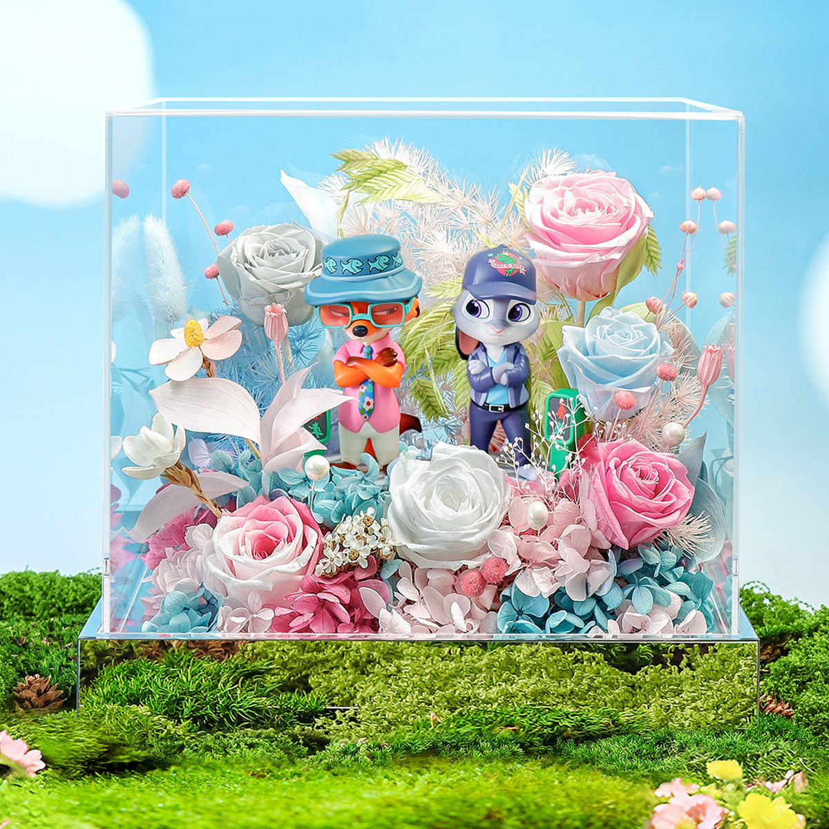 泡泡玛特动物城情人节永生花创意花盒生日礼物公仔玩偶送女朋友