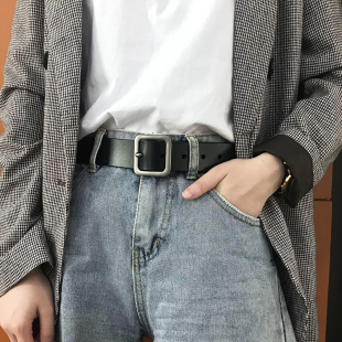 女士真皮纯牛皮腰带 学生宽潮牛仔皮带 方扣针扣休闲简约百搭韩版