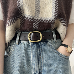 带纯牛皮针扣女士腰带 百搭牛仔裤 2023年新款 二层牛皮带女真皮时尚