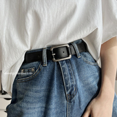 韩国2022年新款 皮带男正方形哑光银色扣头黑腰带chic风宽女士加长