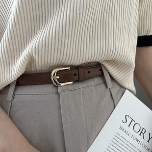 棕色腰带细配西裤 装 简约百搭牛仔裤 时尚 饰 带2024新款 女小皮带夏季