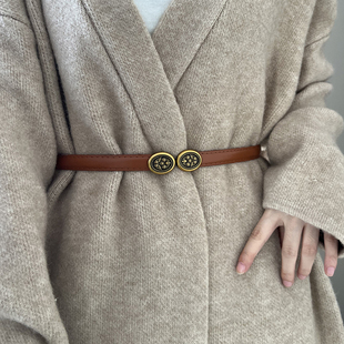 女士细腰带对扣配毛衣大衣羽绒服百搭连衣裙装饰收腰小皮带女新款