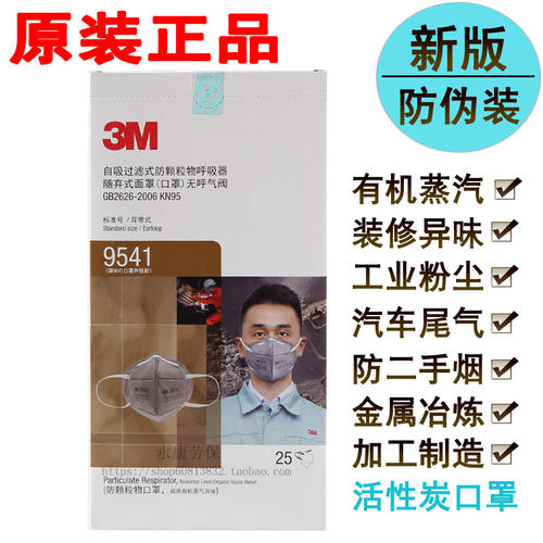 3M 9541/9542口罩活性炭防飞沫装修异味粉尘雾霾 KN95口罩