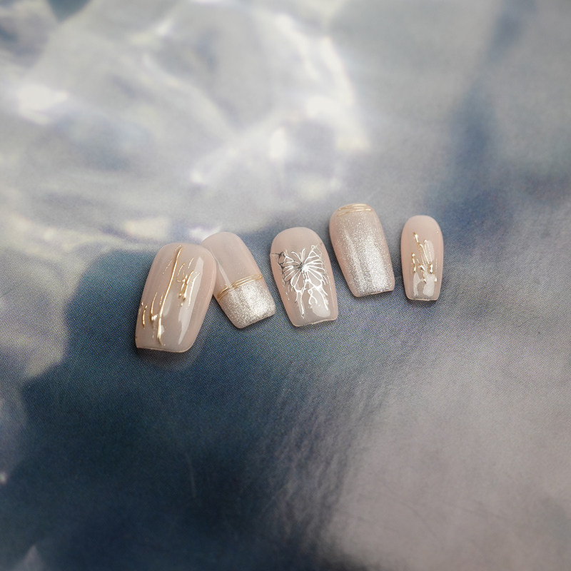 手工穿戴甲裸粉色猫眼法式中方高级感穿戴式美甲成品假指甲贴片,彩妆/香水/美妆工具,穿戴甲/甲片,淘宝优惠券,粉丝福利购,淘宝优惠卷