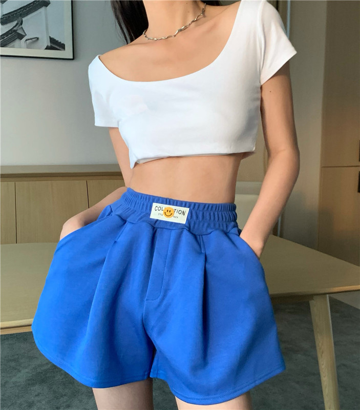Real price style letter label casual pants summer versatile loose sports shorts women's fashion