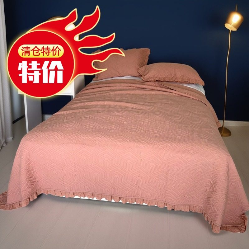特价韩式纯棉床盖单件三件套夹棉床单花边款纯色不跑床双人床床罩