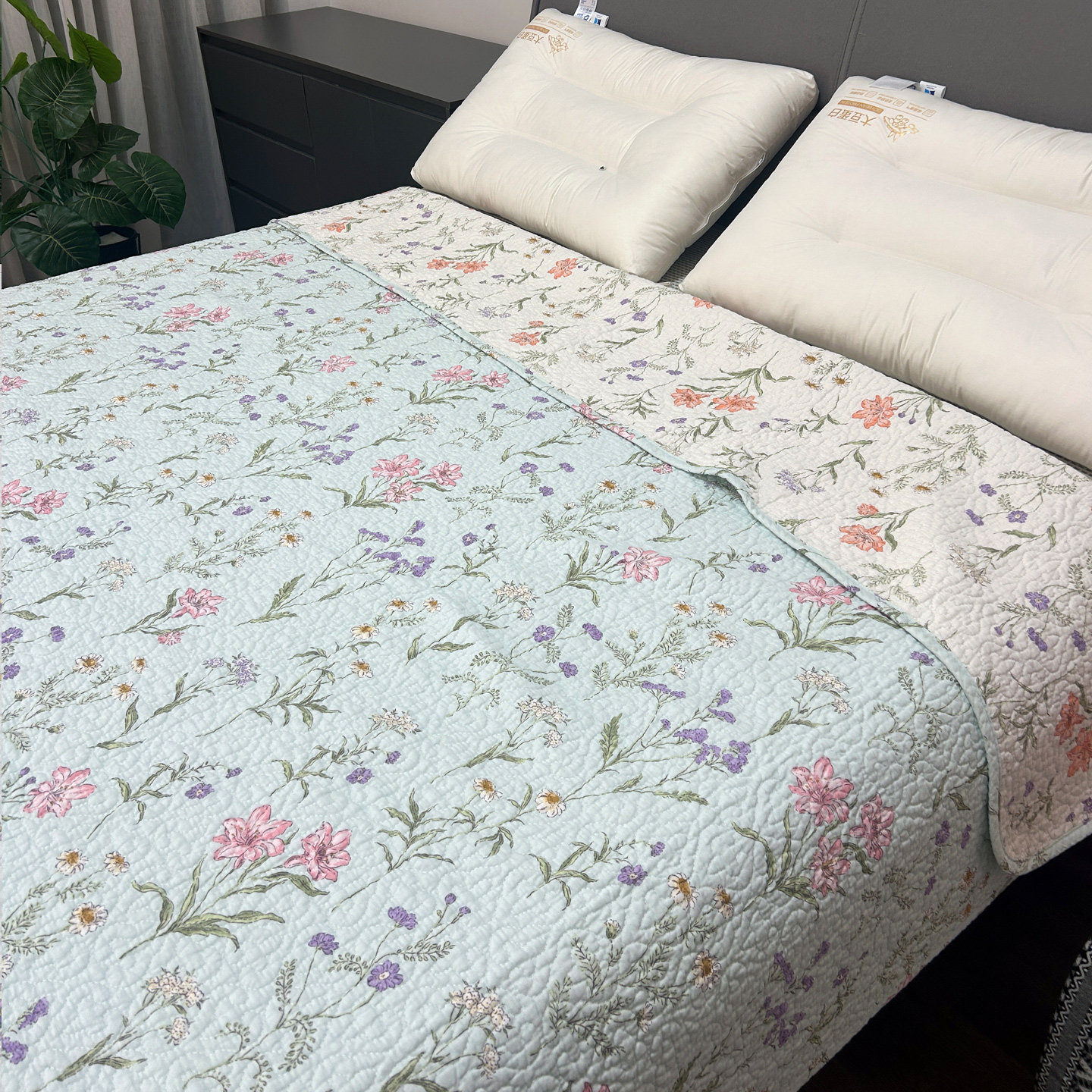 纯棉小碎花绗缝床盖单件双面用斜纹棉榻榻米衍缝炕垫双人夹棉床单