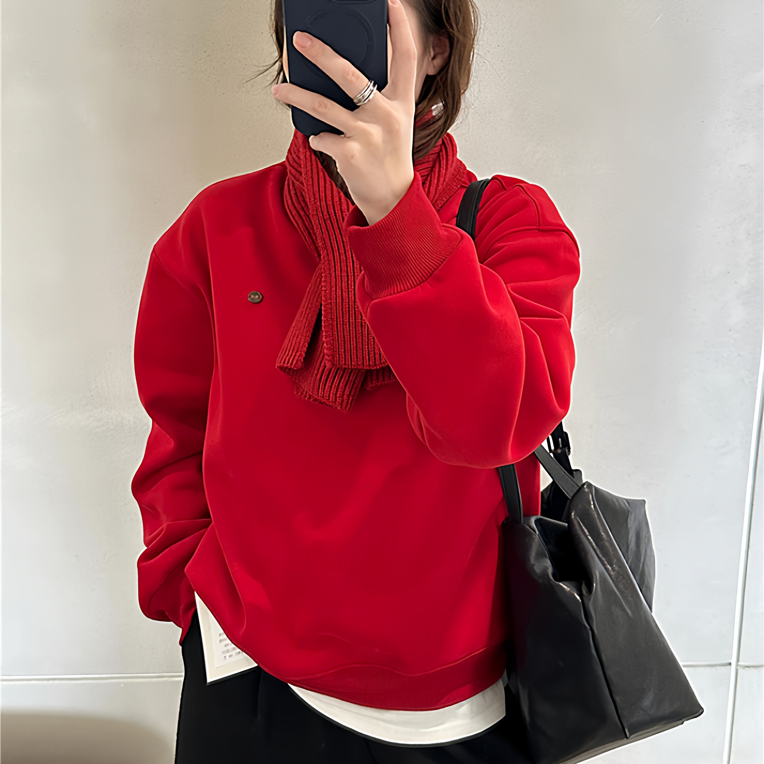 新年红色加绒大码宽松卫衣送围巾