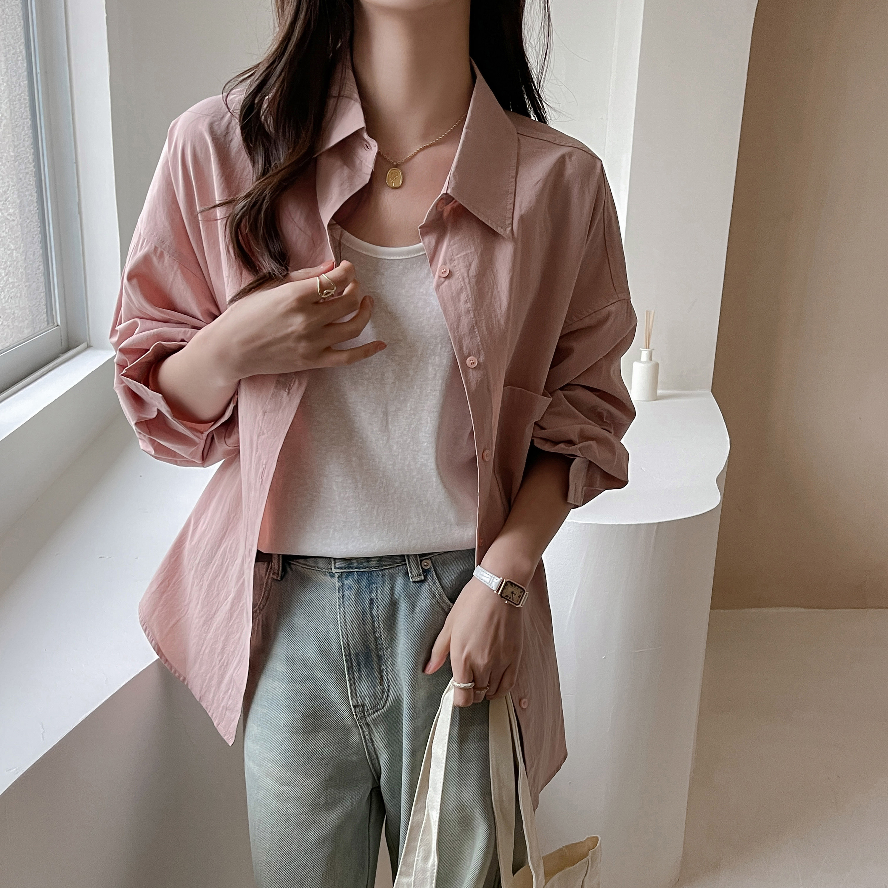 纯棉长袖防晒衬衫外套女春夏