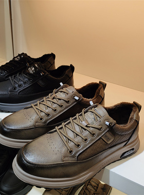 实体店男鞋2025冬季加绒保暖休闲皮鞋圆头休闲板鞋帝鲨59808