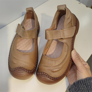 实体店女鞋 软底妈妈鞋 平底鞋 金典红升518 2026春秋真皮牛皮女单鞋