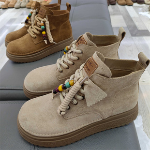 实体店女鞋2025春秋真皮反面皮马丁靴女厚底系带短靴1833-8