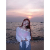 性感纯欲长袖 潮 透明海边上衣小众宽松辣妹防晒罩衫 t恤女夏季 薄款