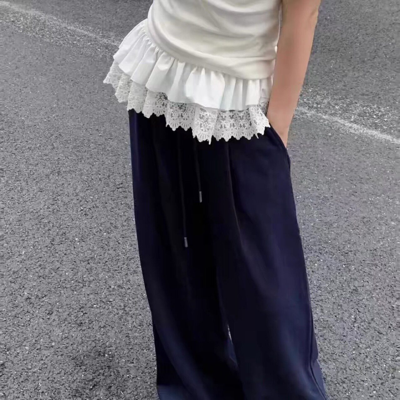 轻奢~韩版蕾丝花边屁帘短裙女叠穿松紧腰半身裙遮胯显瘦百搭A字裙图片