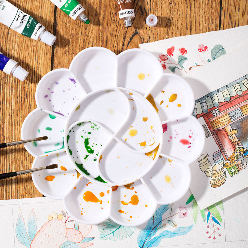 得力9403大号调色盘14格调色盘画画调色水粉画丙烯颜料调色碟