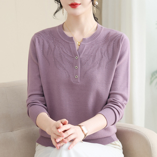 妈妈秋装 女装 洋气高贵羊毛衫 中老年宽松薄毛衣 针织上衣加肥特大码