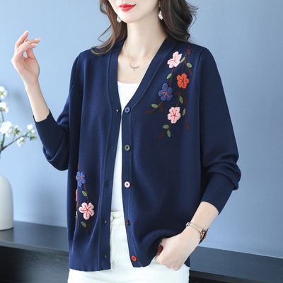 不起球精致绣花减龄洋气开衫