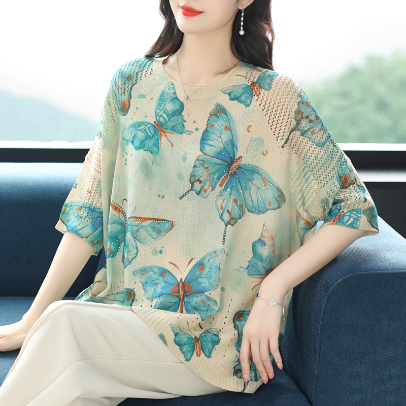 洋气中年妈妈棉麻T恤加肥特大码女装200斤夏季老年人遮肚短袖上衣