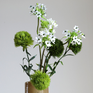 绿石竹雀梅仿真花客厅装饰假花摆件高品质绿毛球花艺插花花束摆设