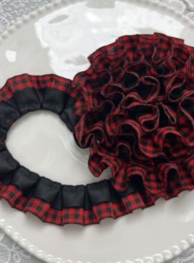 2.6公分宽红色格子双层褶皱花边辅料手工diy娃衣发饰辅料