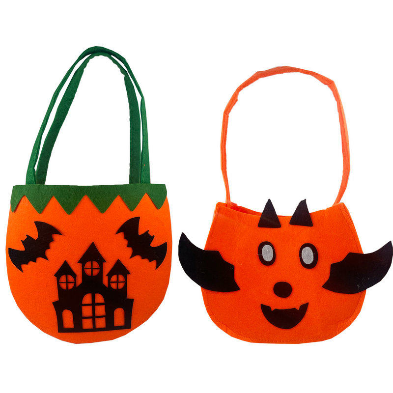 万圣节手提南瓜糖果袋 可爱儿童无纺布讨糖袋子鬼节南瓜装饰道具