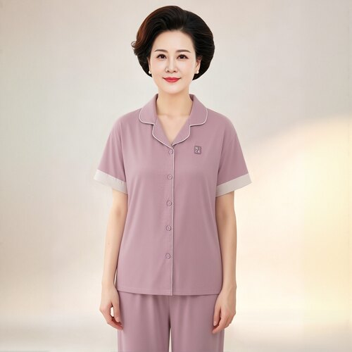 豆沙紫妈妈睡衣女夏天莫代尔短袖顺滑亲肤中年女士睡觉穿的家居服