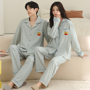 情侣睡衣女秋冬款100全棉纯棉布料2026新款长袖加厚家居服冬季
