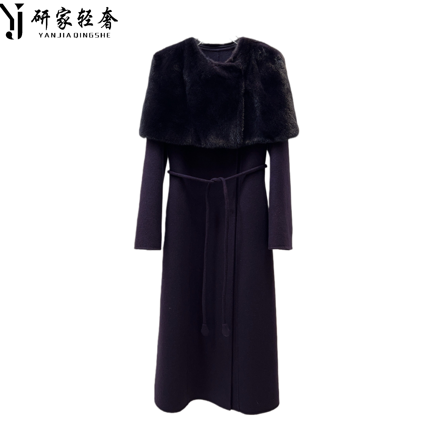 6167【雍容华贵】研家新款设计感贵妇水貂披肩双面手缝羊绒大衣外