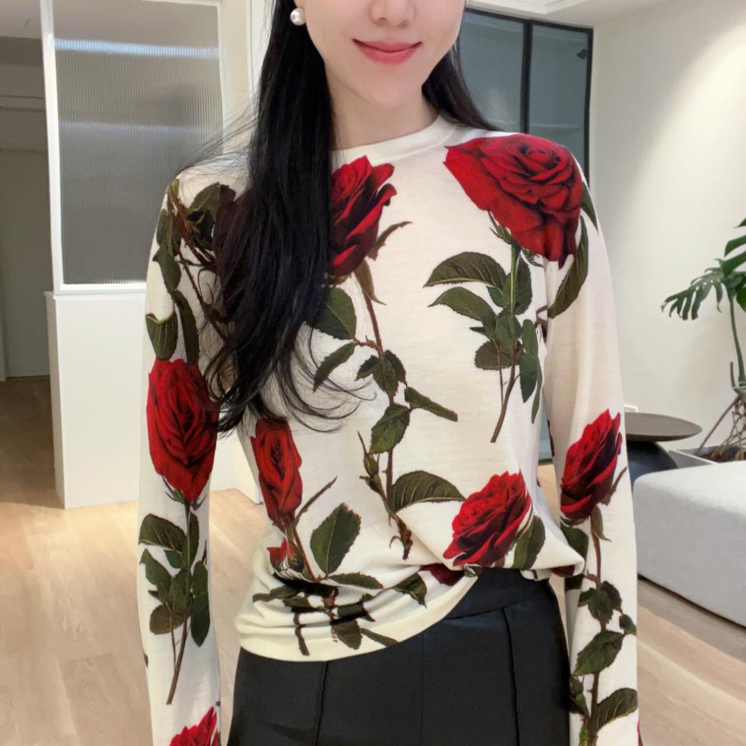 5513【浪漫玫瑰】研家轻奢极细美丽诺羊毛玫瑰花羊毛衫毛衣上衣