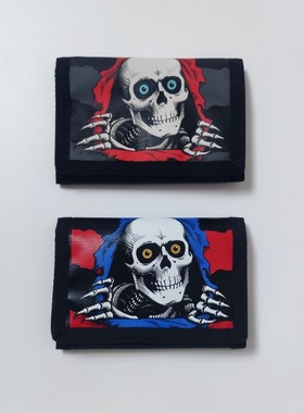 Powell peralta 三折尼龙钱包 多功能 卡包 零钱包 滑板骷髅图案