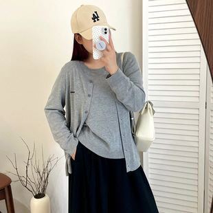 大码女装休闲两件套2025秋胖mm圆领上衣女外搭开衫针织套装23175
