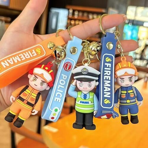 卡通消防员钥匙扣挂件蓝朋友书包消防安全活动纪念品小礼品赠送