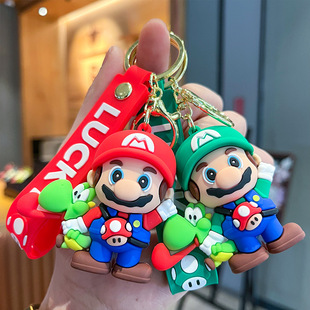 经典卡通抱蘑菇掐恐龙马里奥立体公仔汽车钥匙扣挂件挂饰礼物