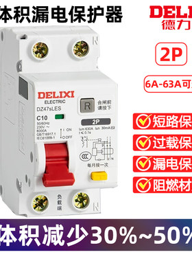 德力西DZ47SLES小体积63漏电保护器2P家用220v漏保断路器空气开关
