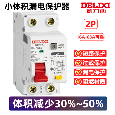 德力西DZ47SLES小体积63漏电保护器2P家用220v漏保断路器空气开关
